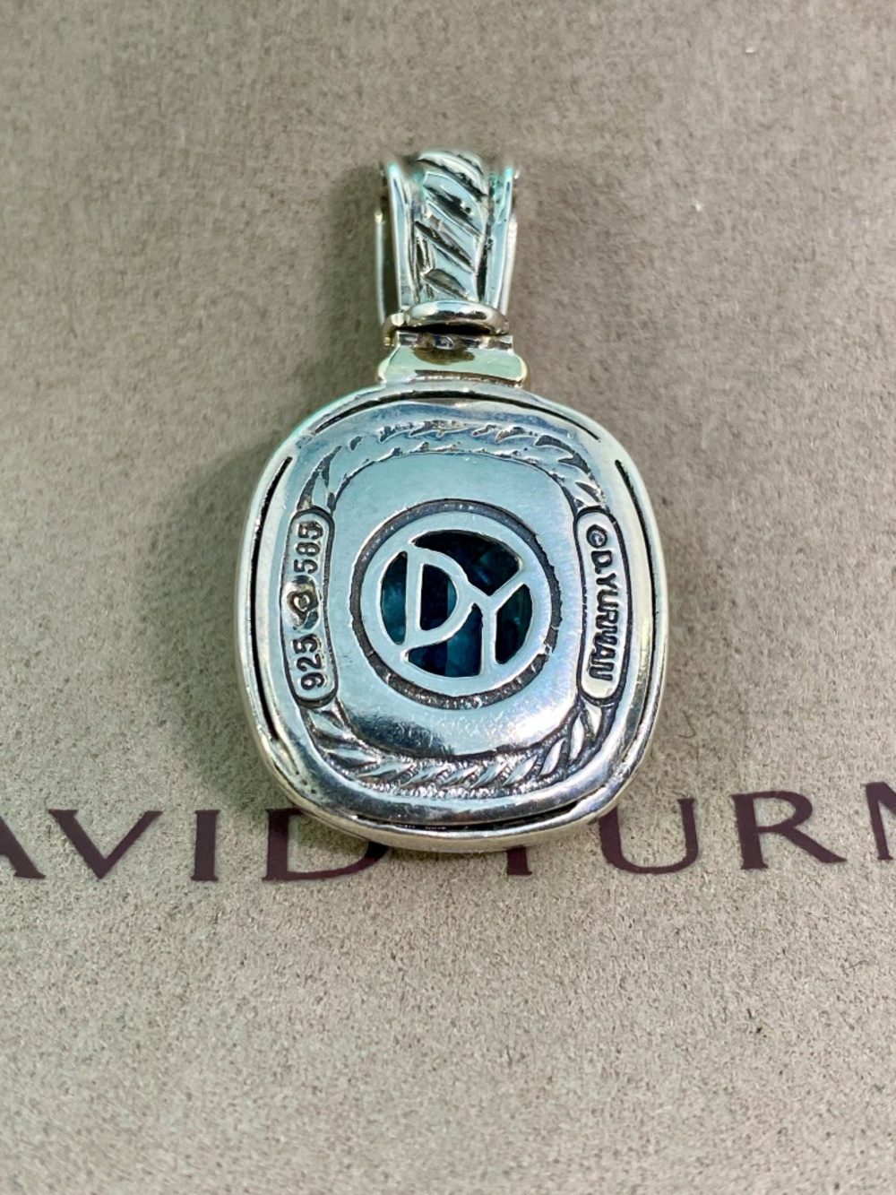 David Yurman Large  Albion Blue Topaz Enhancer 14K Gold Sterling Silver - Picture 3 of 7